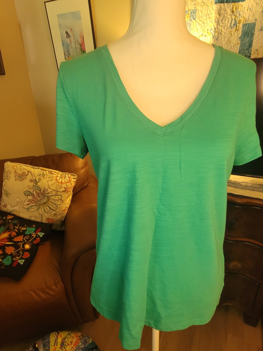 Talbots Teal V-Neck Short Sleeve Tee - Picture 6 of 6